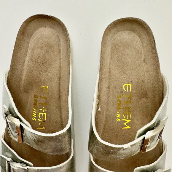 Ethem Genuins Silver Metallic Sandals Slides Made in Spain | EU 41 (US L10 / M8) - Picture 4 of 10